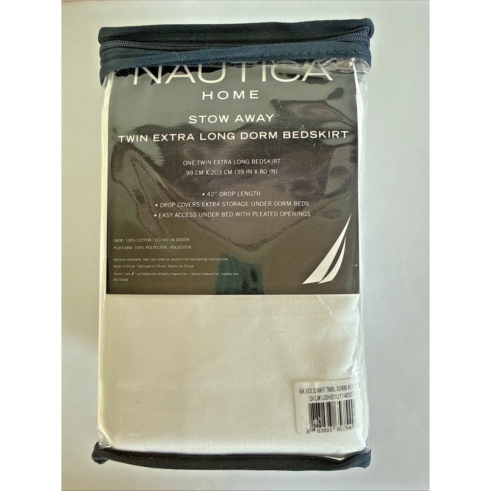 NEW Nautica Twin Extra Long Dorm Bedskirt White 39x80 w/42" drop length College